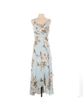 Ann Taylor Sky Blue Floral High-Low Slip Dress